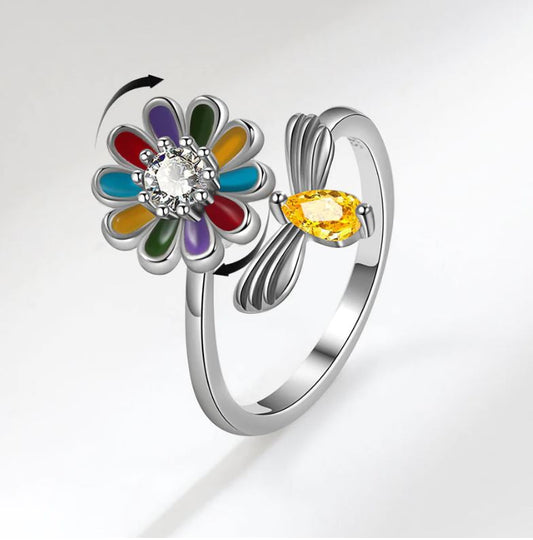 Colorful Flower Sensory Fidget Anxiety Ring S925 (adjustable)