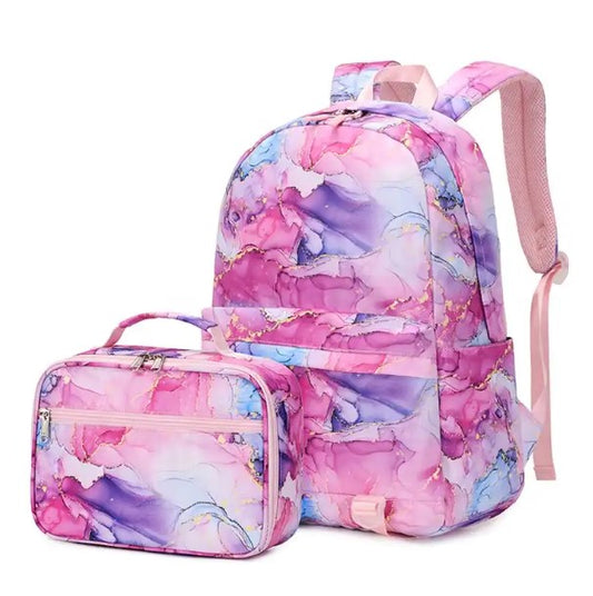 Pink Marble School Bag Backpack and Lunch Bag