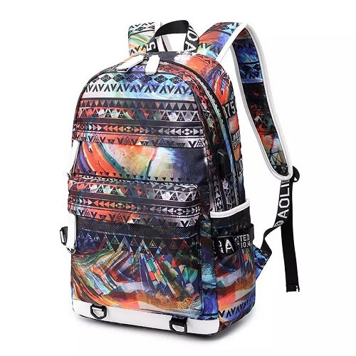 Colourful Print USB School Backpack
