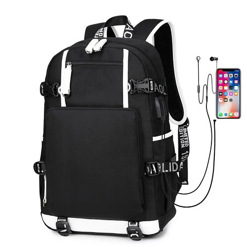 Oxford School Bag Backpack with External USB Charging Port