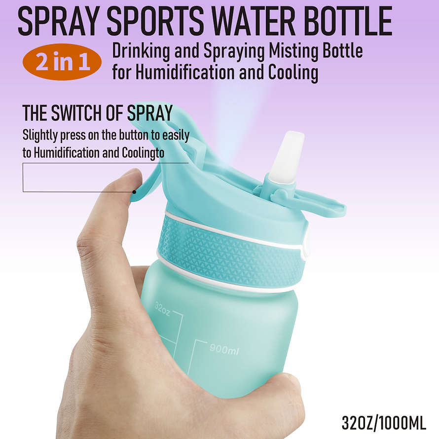 1000ML Plastic BPA FREE Mist Spray Sports Water Bottle