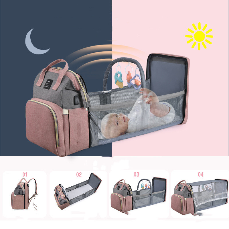 Folding Nappy Bag and Travel Crib Backpack