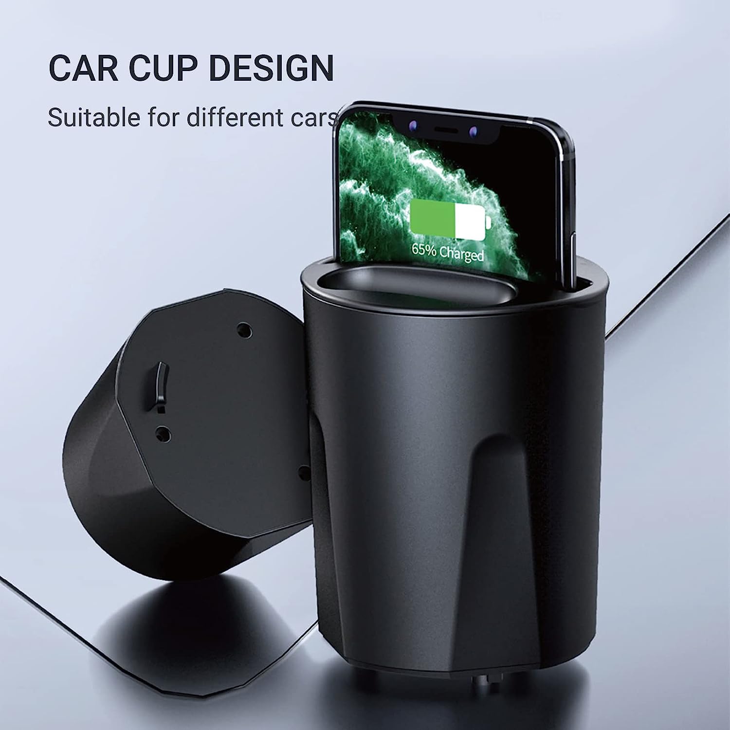Wireless Car Charger Cup Holder, USB/USB C Wireless Car Phone Charger
