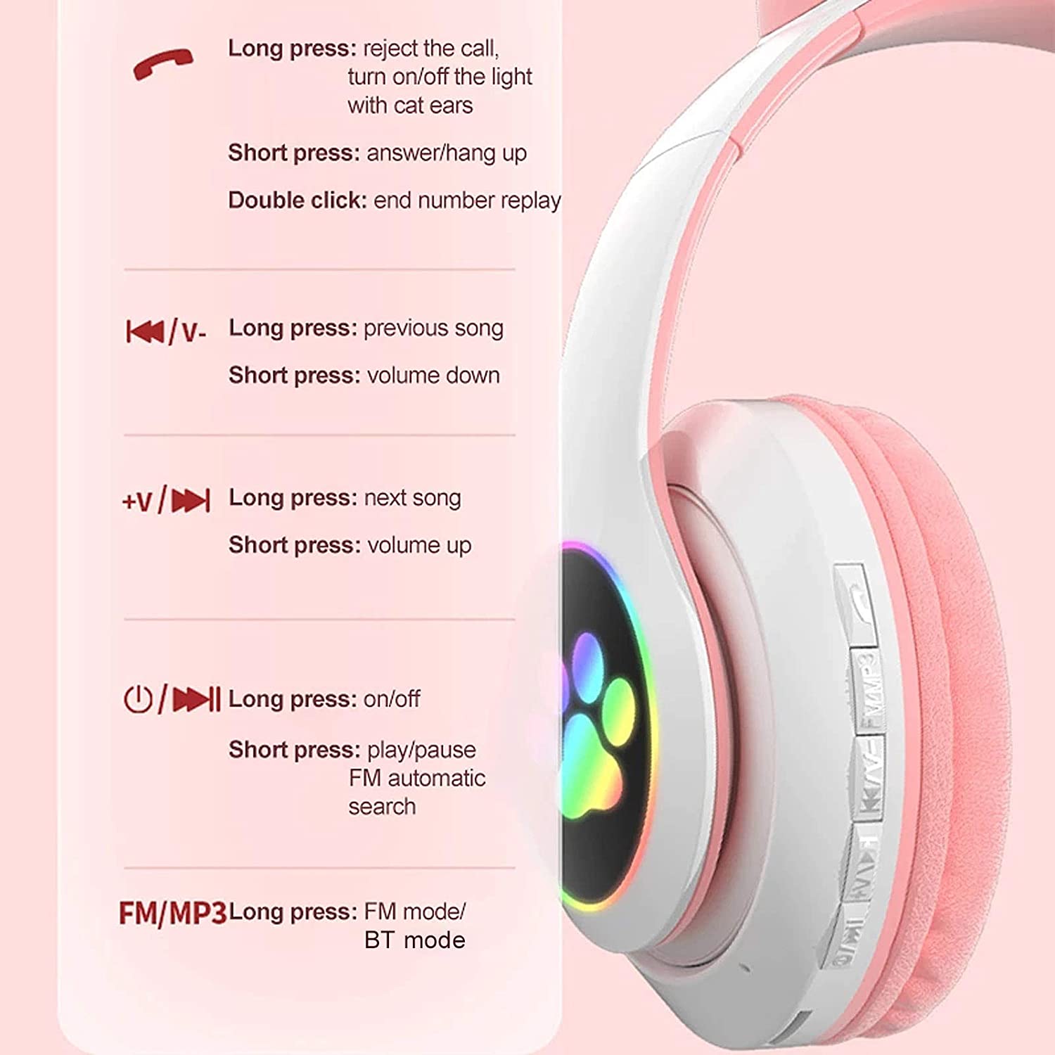 Cute LED Light Cat Ear Bluetooth Headphones