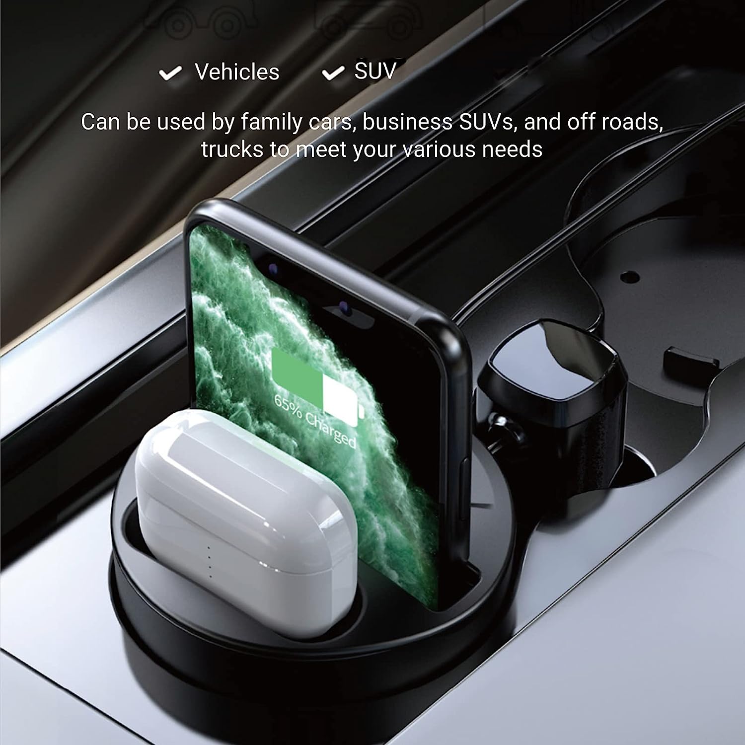 Wireless Car Charger Cup Holder, USB/USB C Wireless Car Phone Charger