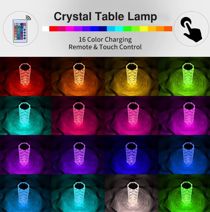 LED Crystal Rose Night Light Table Lamp